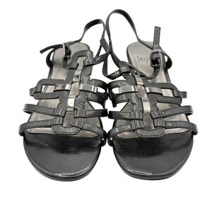 Impo Grett Wedge Sandals Womens 7 Black Fair Strappy Cage Slingback Heels